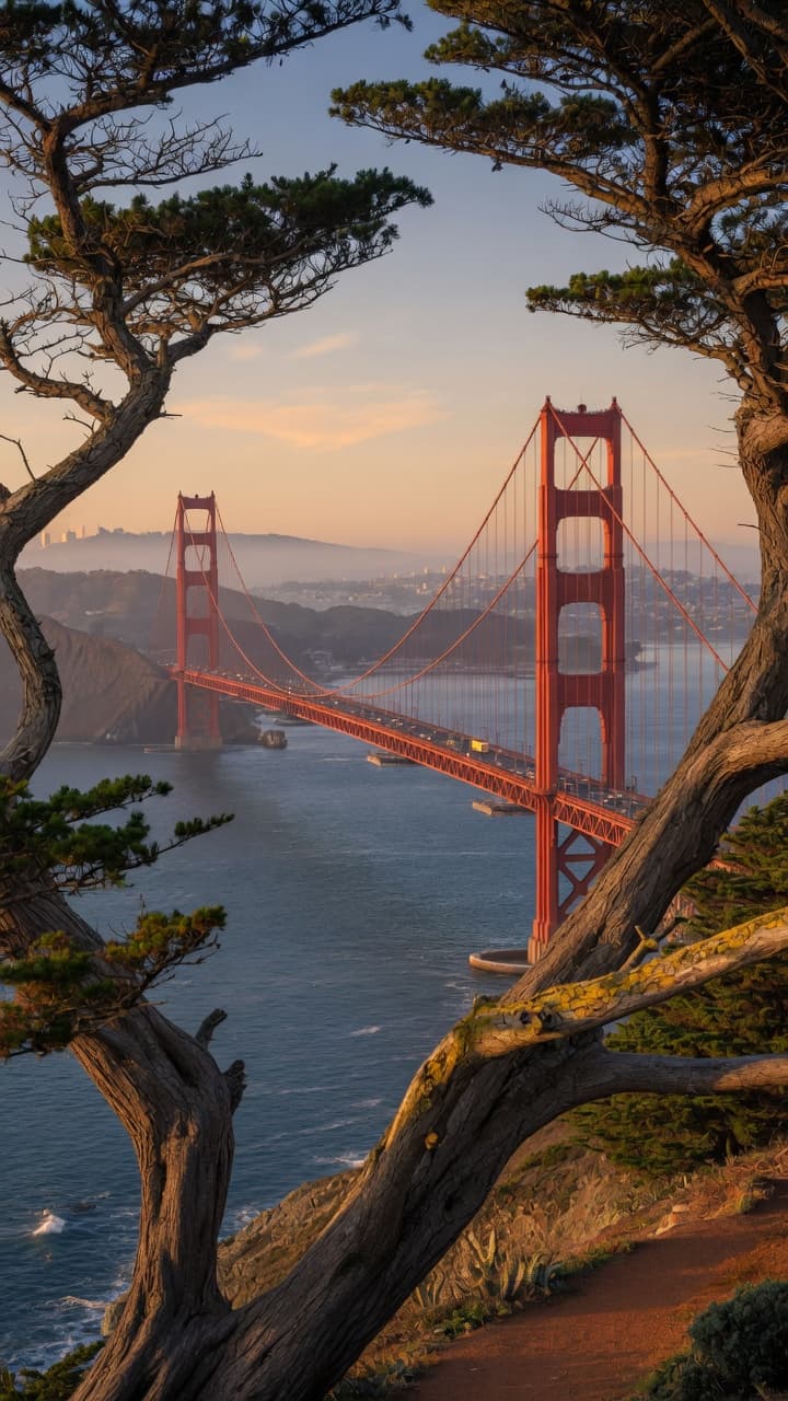 Golden Gate Bridge at sunset in the Gridwow canvas